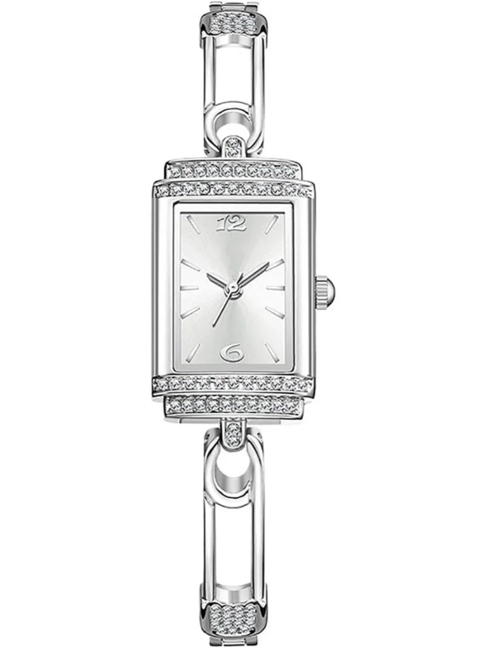 Women's Silver White Vintage Rectangular Bracelet Luxury Crystal Quartz Watches